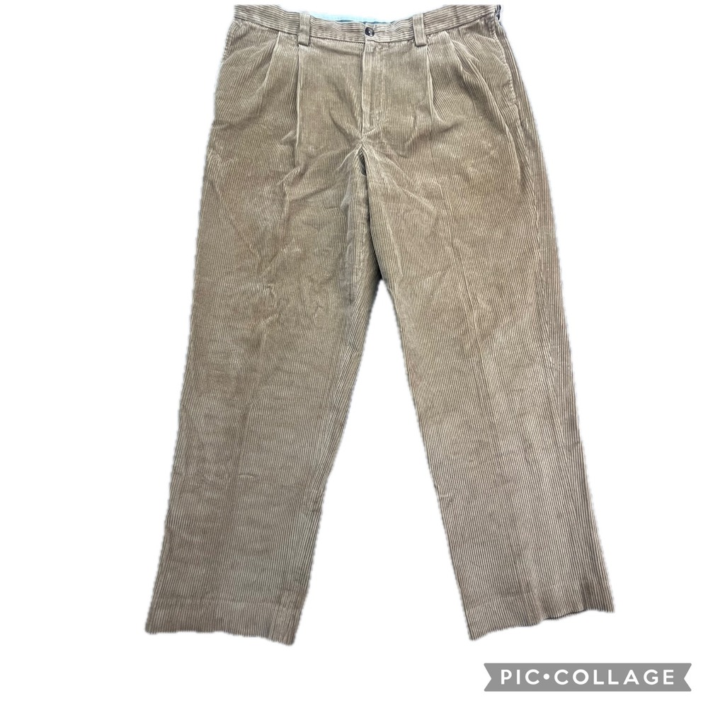 LL Bean Comfort Waist Men's Corduroy Pants Pleated Front Khaki Size 38